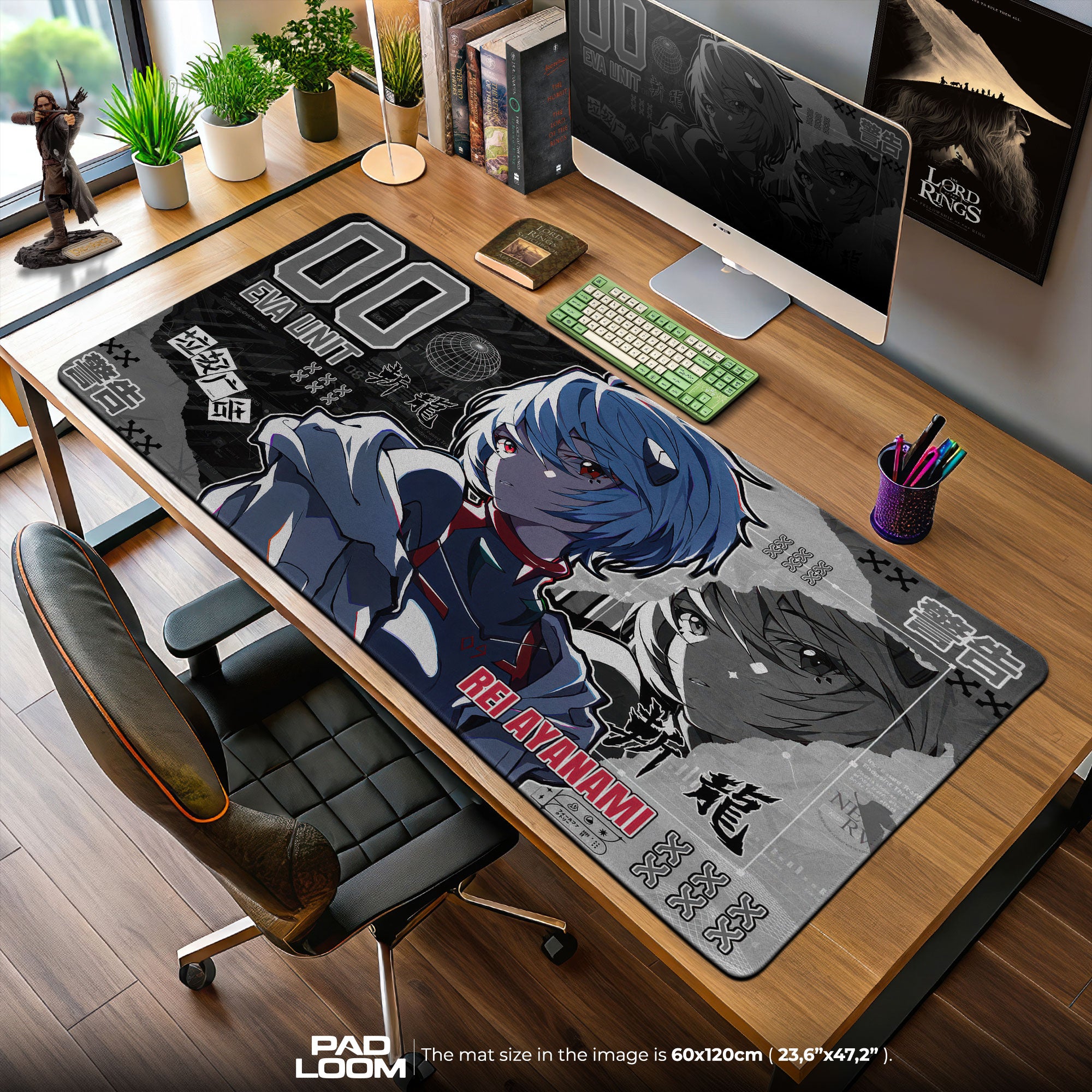 Rei Ayanami EVA Unit 00 Black Mouse Pad, Anime Gaming Desk Mat