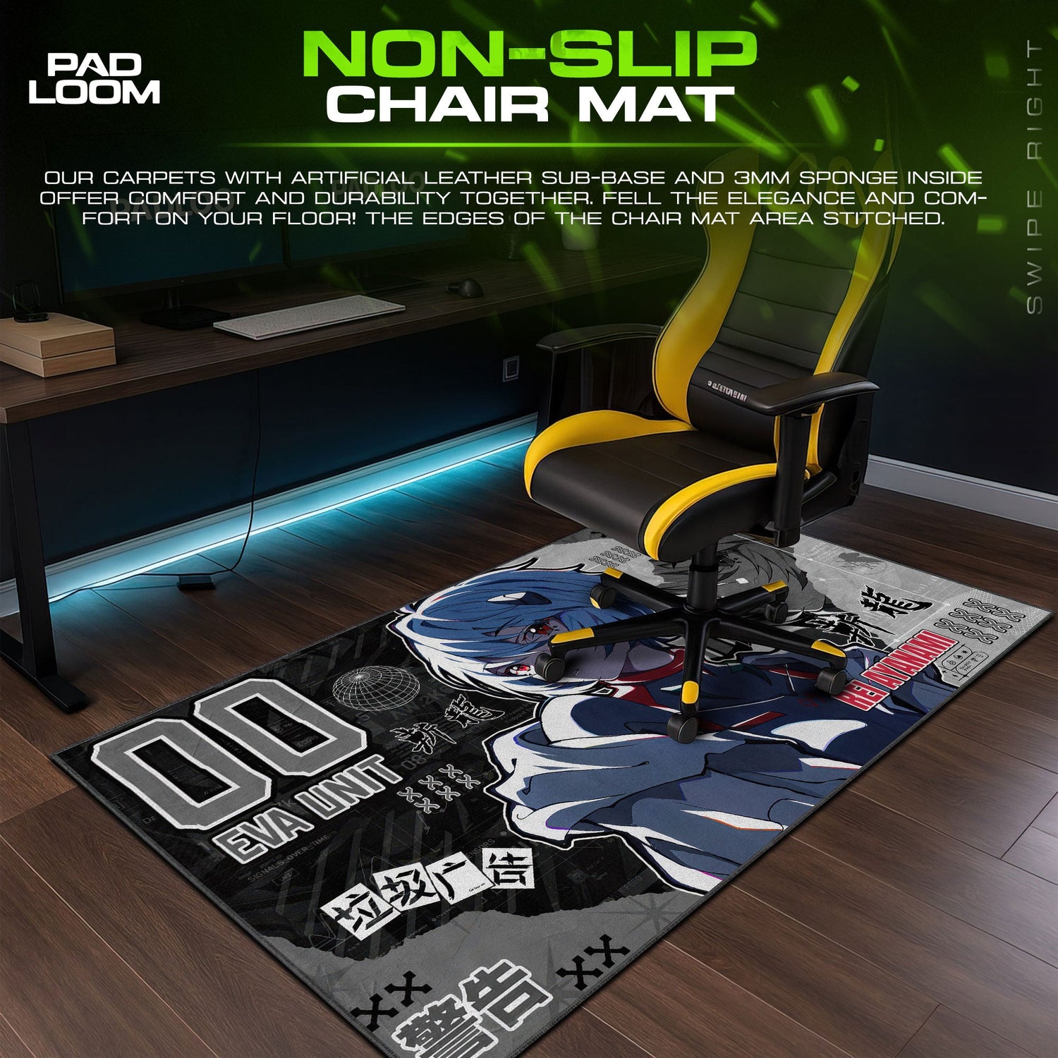 Rei Ayanami EVA Unit 00 Black Mouse Pad, Anime Gaming Desk Mat Padloom