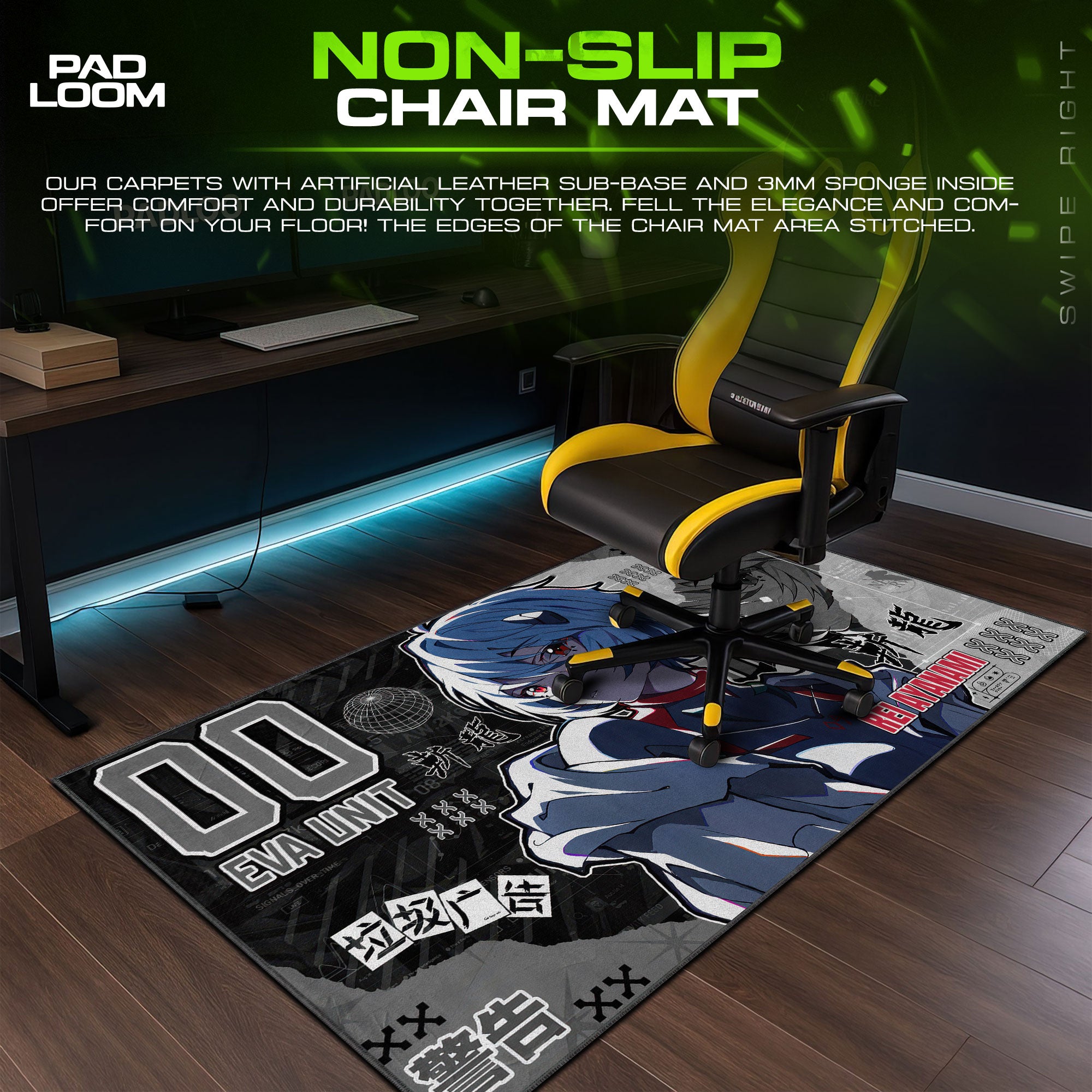 Rei Ayanami EVA Unit 00 Black Mouse Pad, Anime Gaming Desk Mat