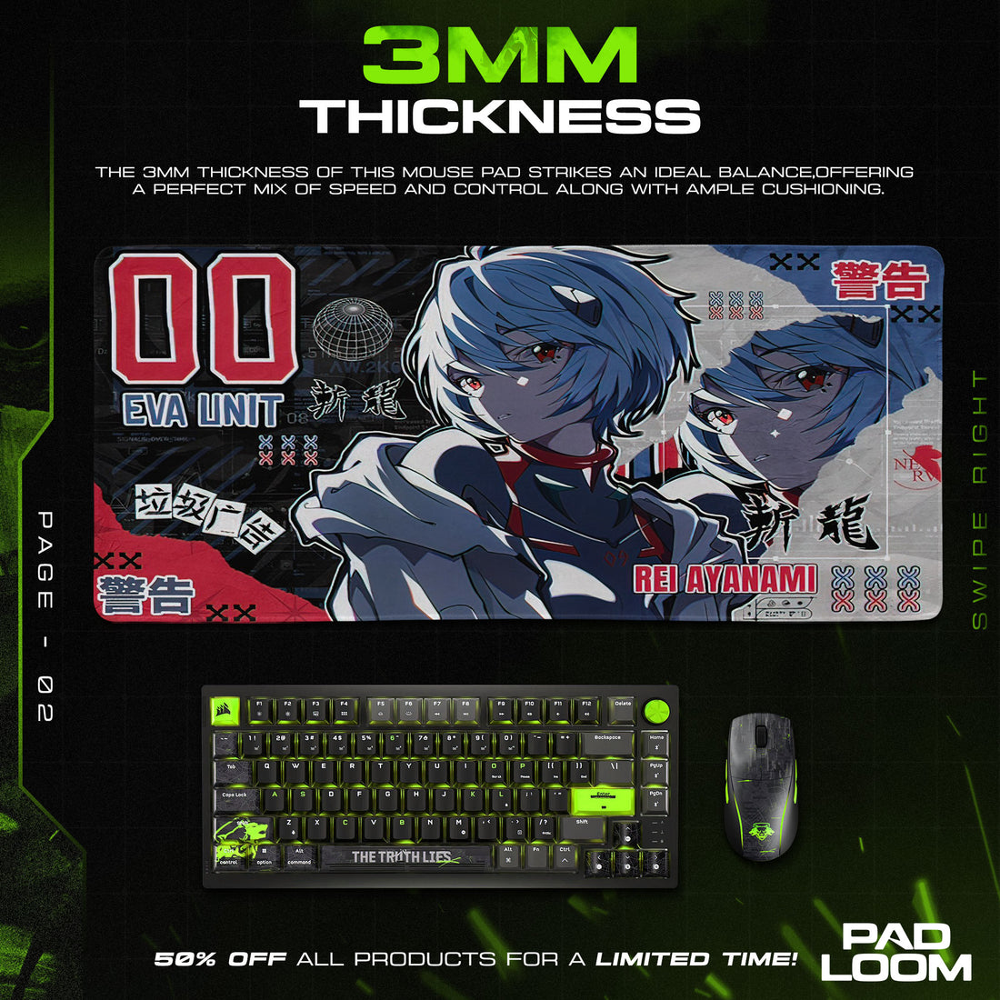Rei Ayanami EVA Unit 00 Mouse Pad, Anime Gaming Desk Mat