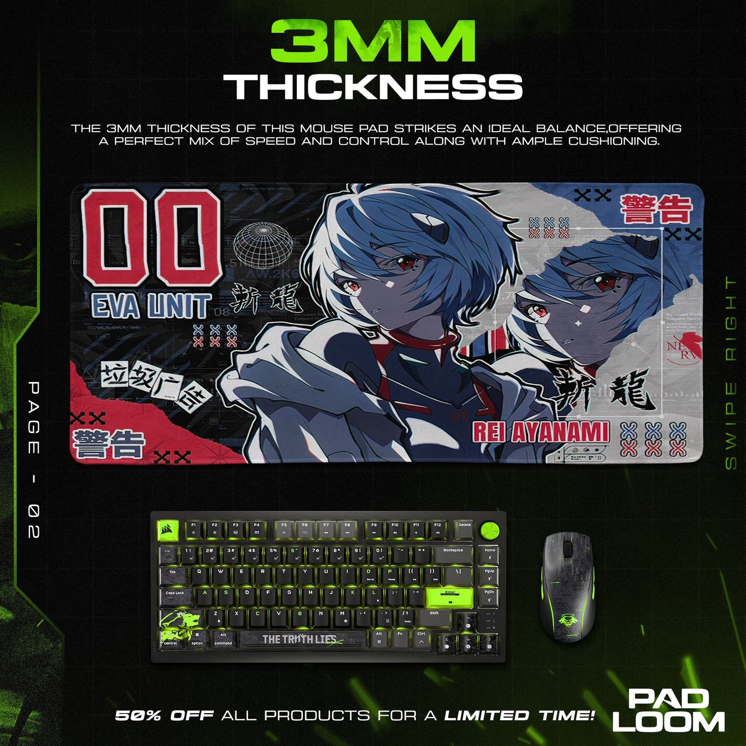 Rei Ayanami EVA Unit 00 Mouse Pad, Anime Gaming Desk Mat Padloom