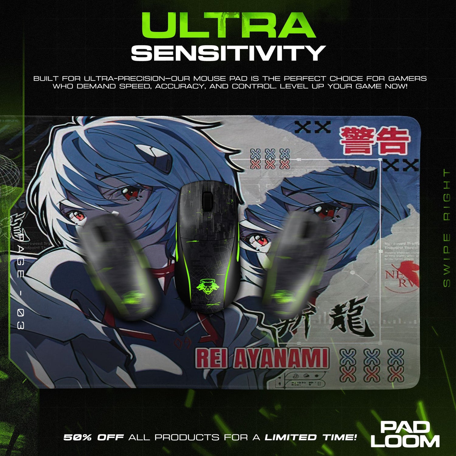 Rei Ayanami EVA Unit 00 Mouse Pad, Anime Gaming Desk Mat Padloom