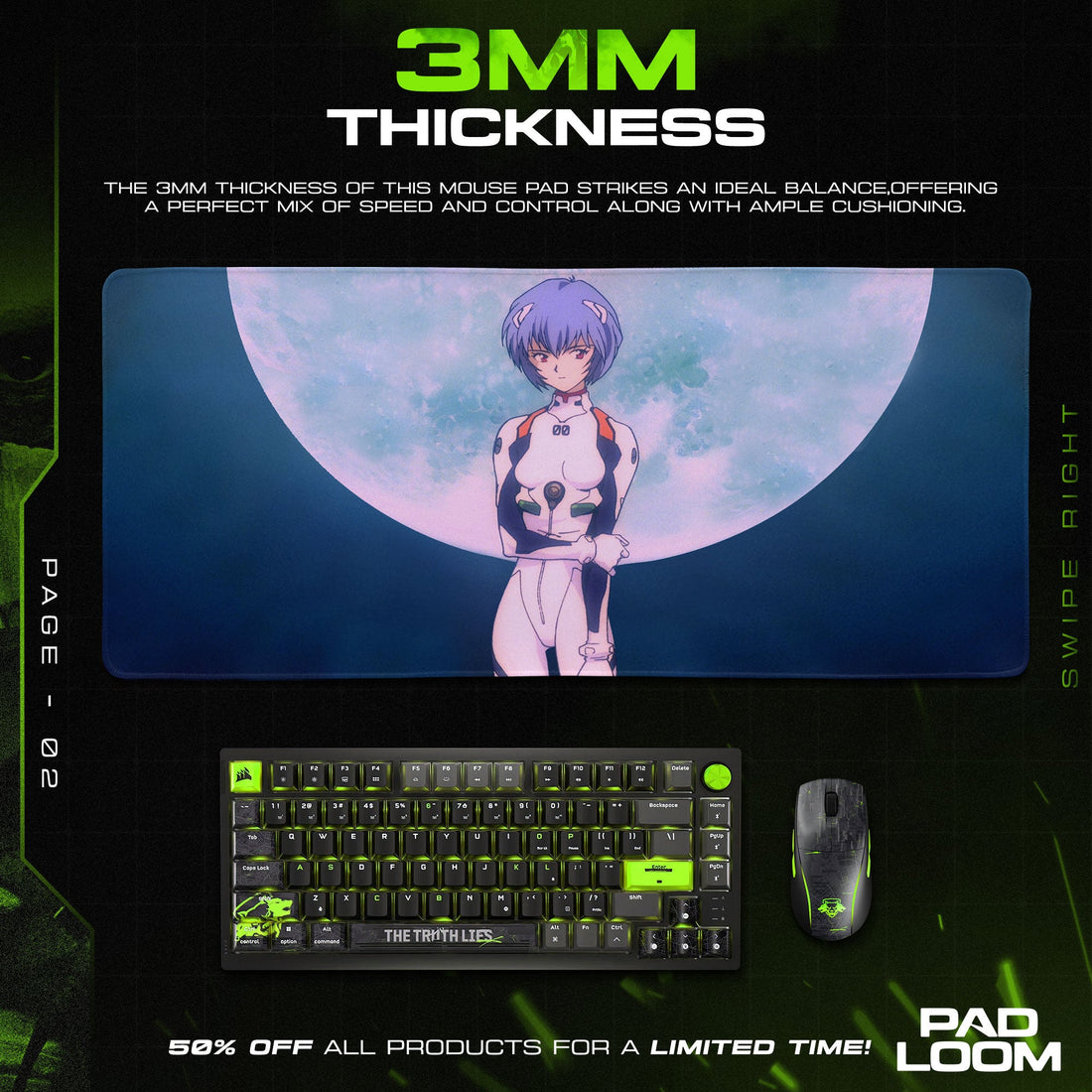 Rei Ayanami Moonlight Mouse Pad, Anime Gaming Desk Mat Padloom