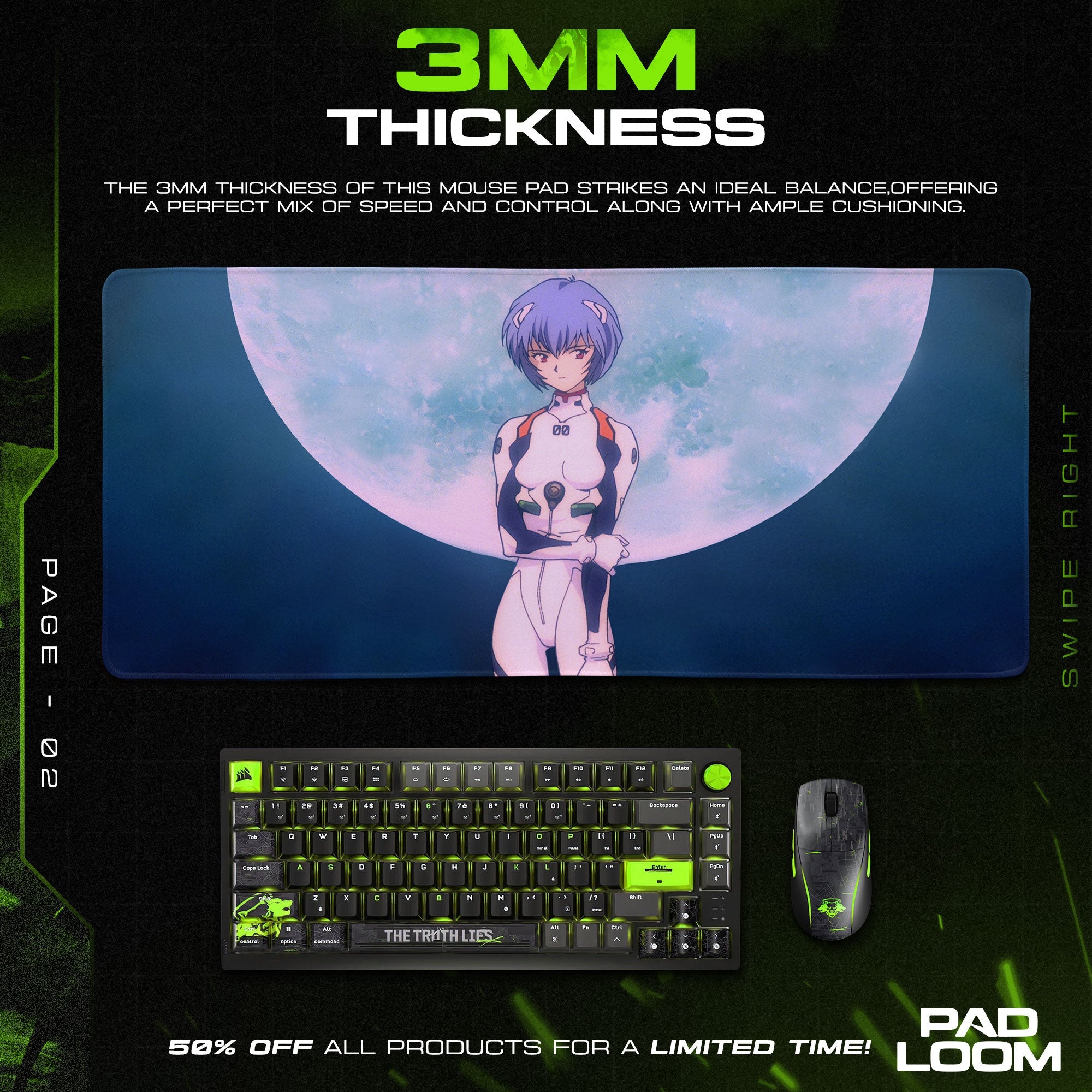 Rei Ayanami Moonlight Mouse Pad, Anime Gaming Desk Mat Padloom
