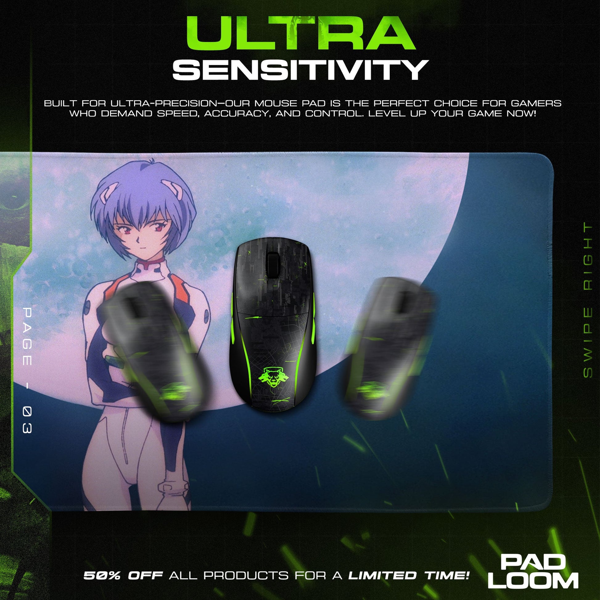 Rei Ayanami Moonlight Mouse Pad, Anime Gaming Desk Mat Padloom