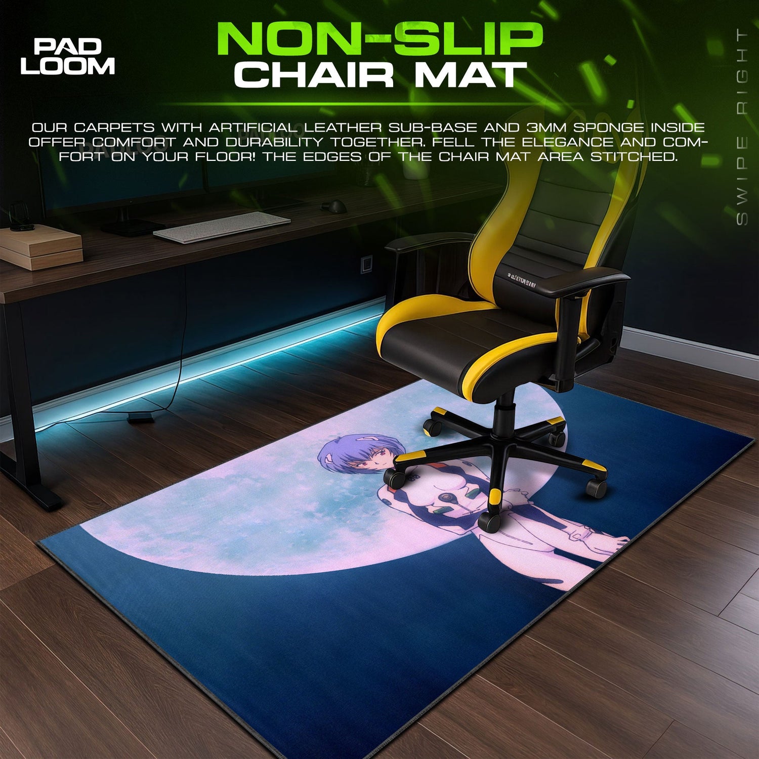 Rei Ayanami Moonlight Mouse Pad, Anime Gaming Desk Mat Padloom