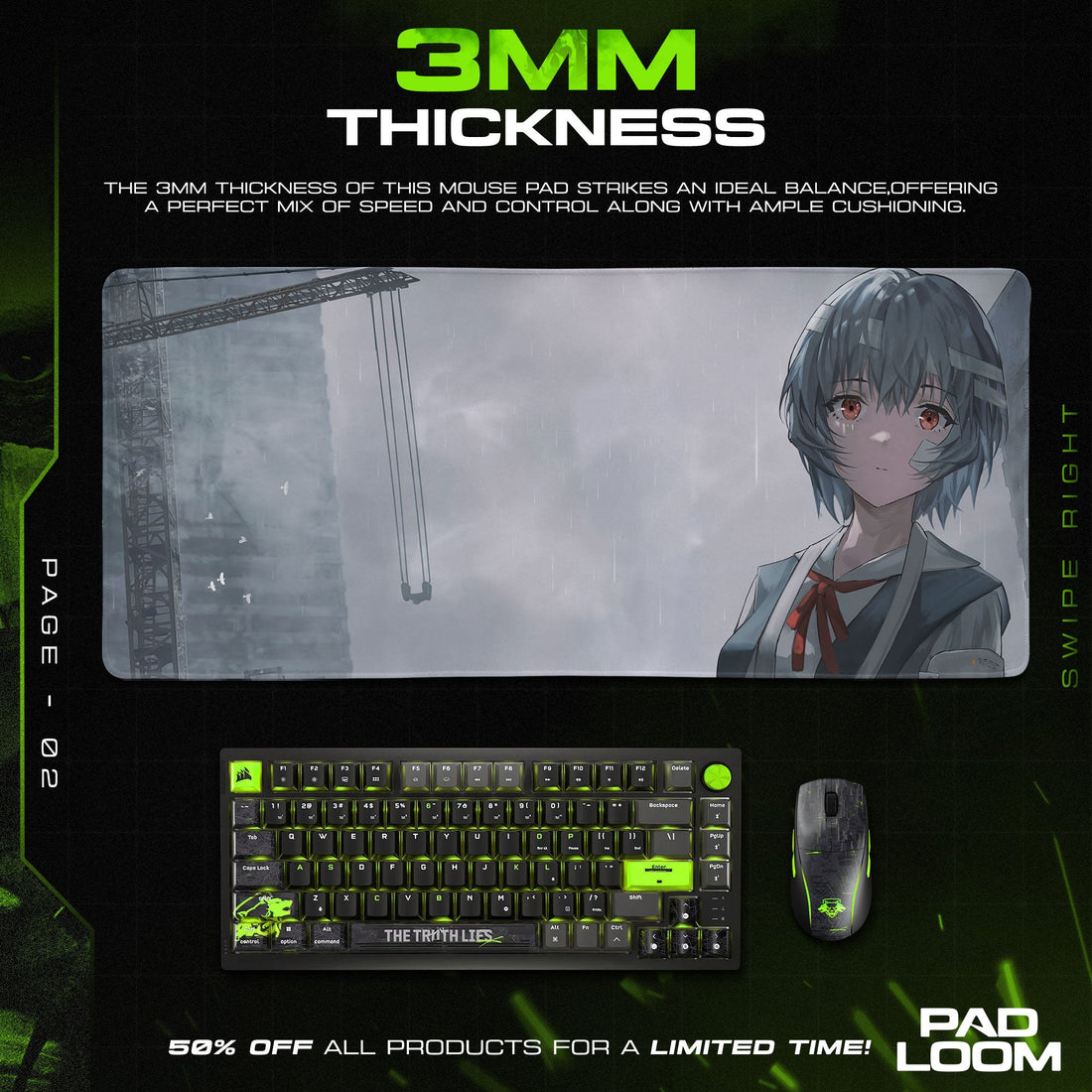 Rei Ayanami Rainfall Mouse Pad, Anime Gaming Desk Mat Padloom