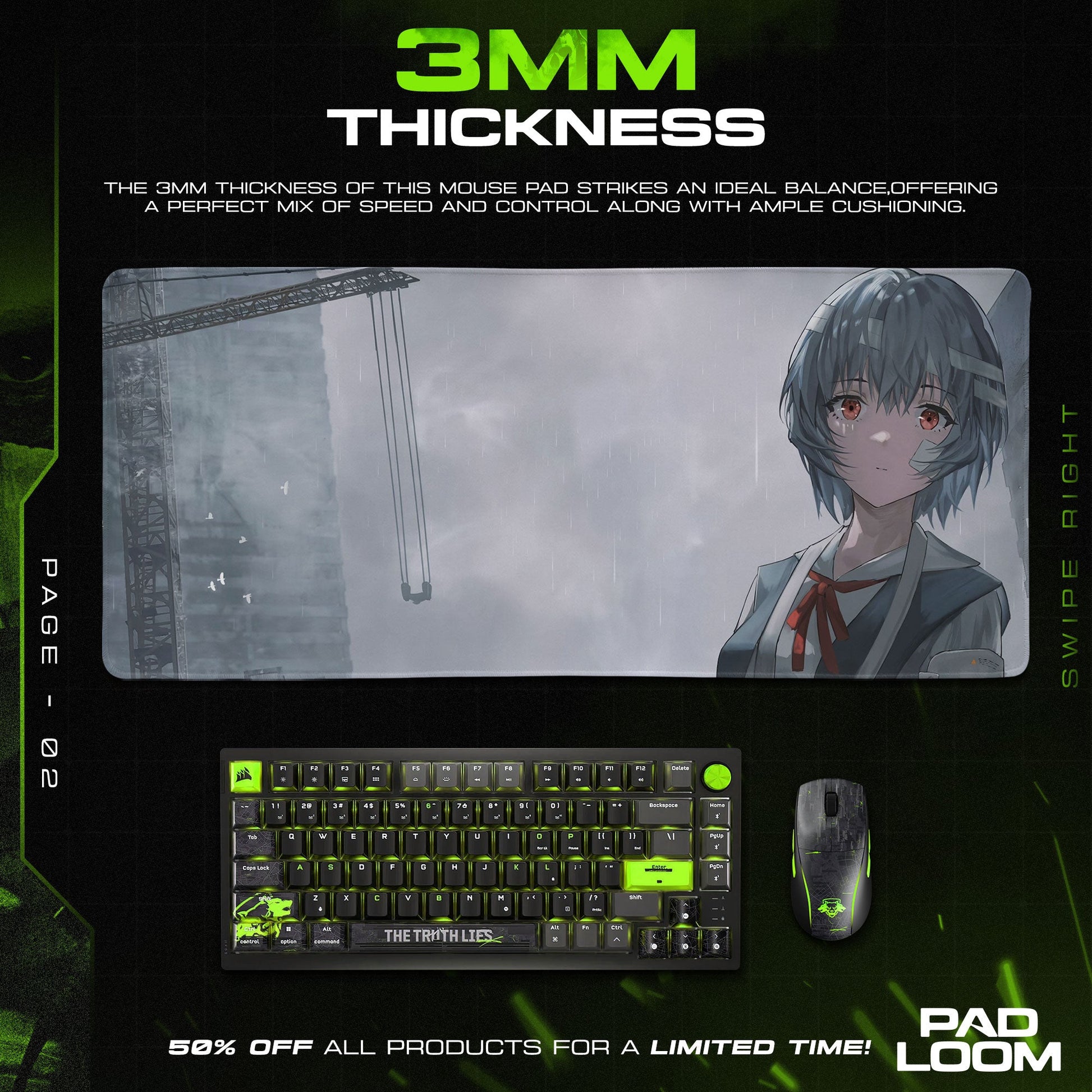 Rei Ayanami Rainfall Mouse Pad, Anime Gaming Desk Mat Padloom