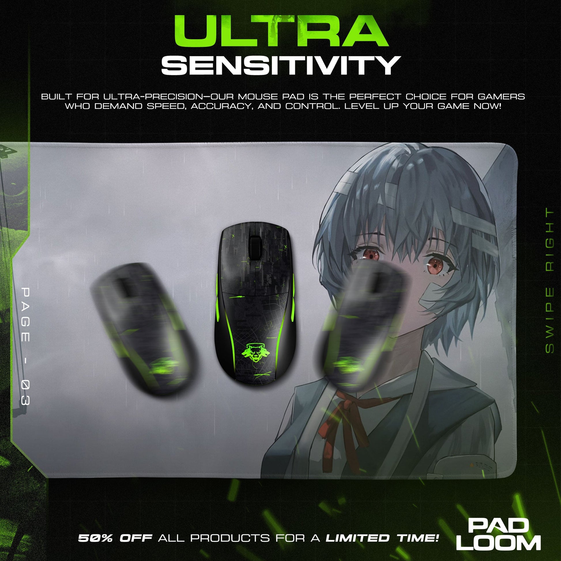 Rei Ayanami Rainfall Mouse Pad, Anime Gaming Desk Mat Padloom