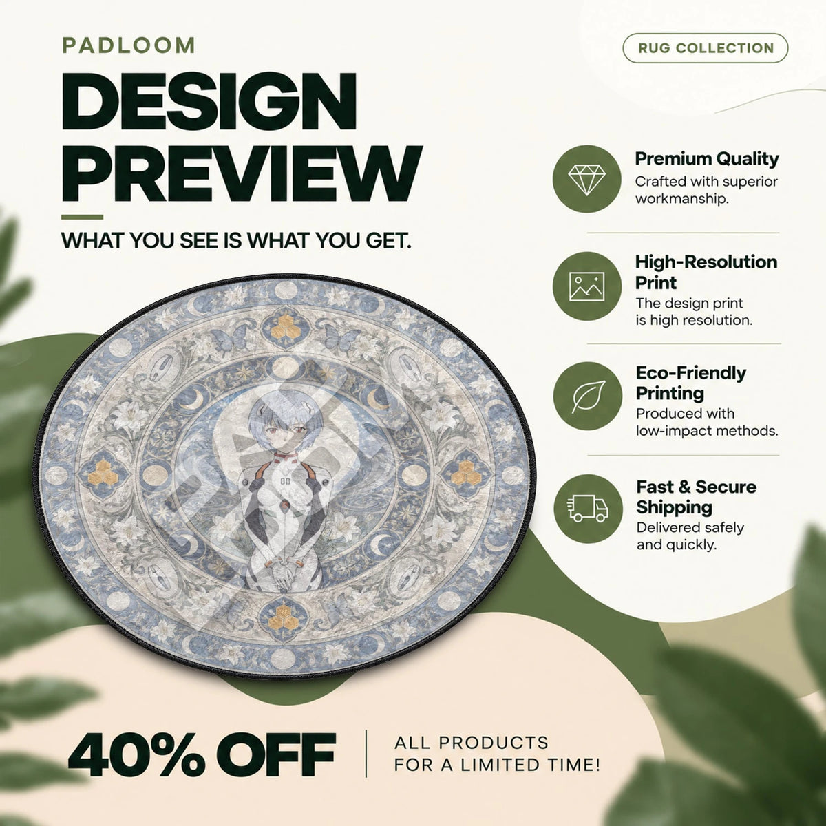 Rei Moonlit Evangelion round rug full design preview