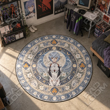 Rei Moonlit Evangelion round rug on a bedroom floor - Evangelion chair mat