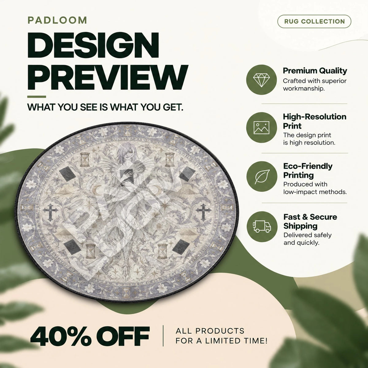 Rem Hourglass Death Note round rug full design preview