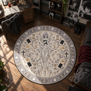 Rem Hourglass Death Note round rug on a bedroom floor - Death Note chair mat