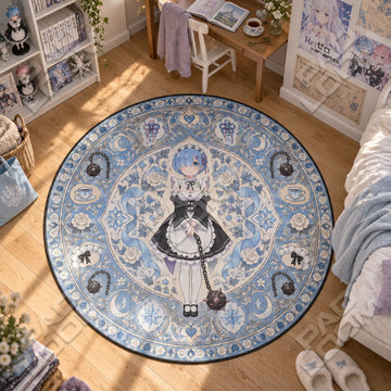 Rem Porcelain Re Zero round rug on a bedroom floor - Re Zero chair mat