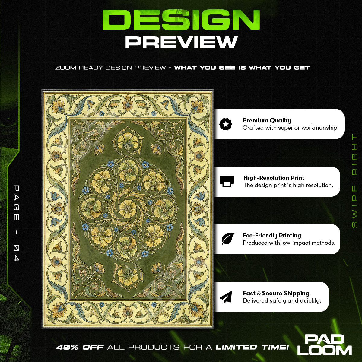 Renaissance Carnation Olive Scrollwork Area rug — main product view