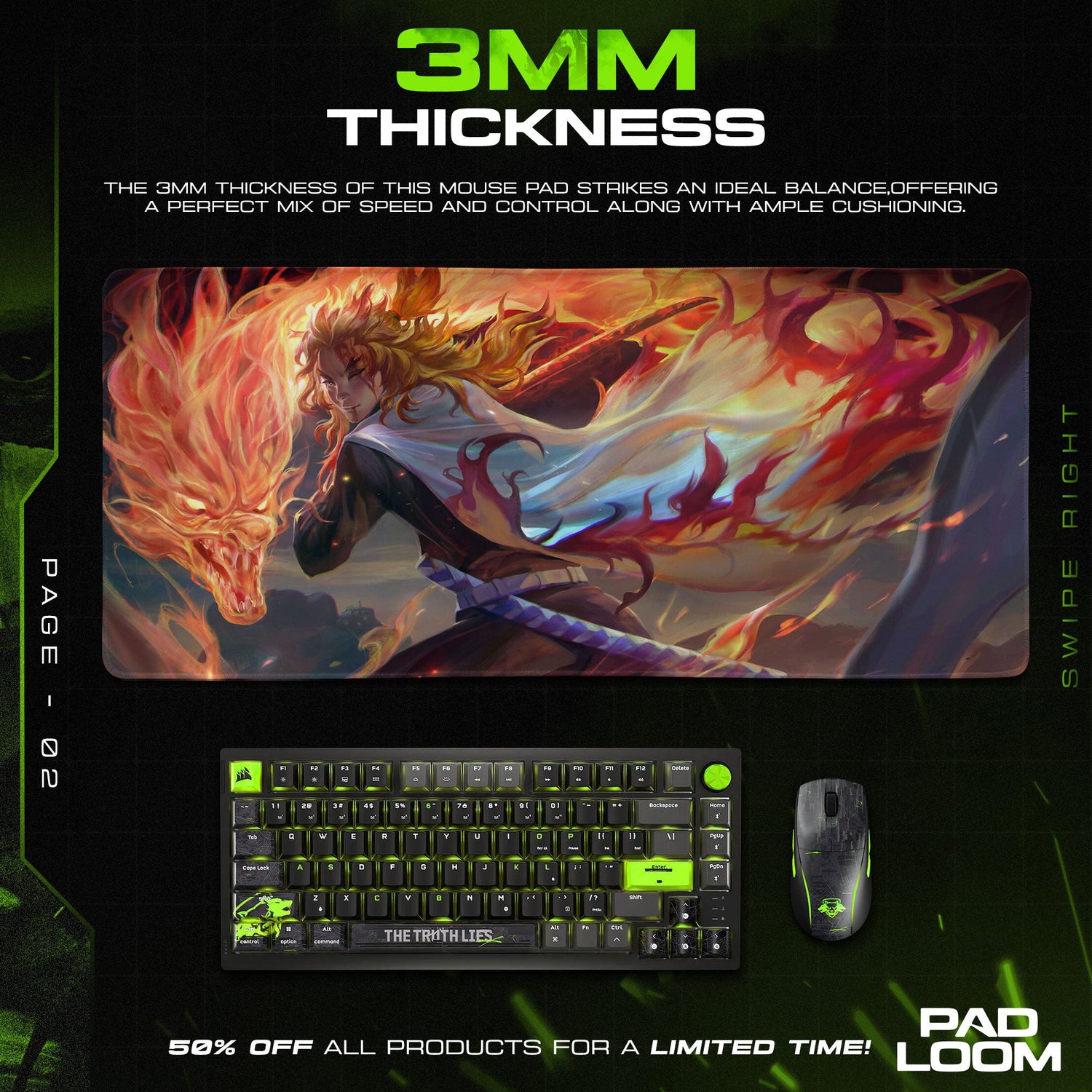 Rengoku Flame Dragon Mouse Pad, Demon Slayer Anime Desk Mat Padloom