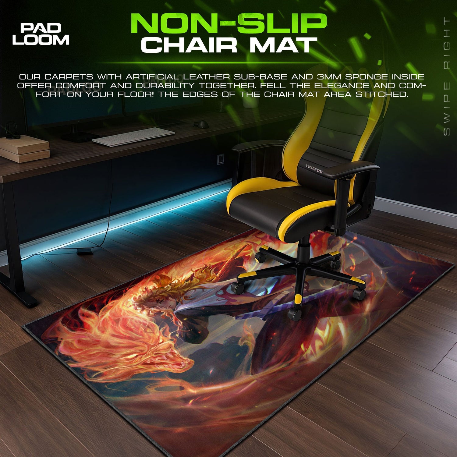 Rengoku Flame Dragon Mouse Pad, Demon Slayer Anime Desk Mat Padloom