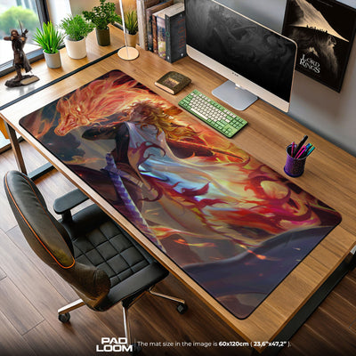 Rengoku Flame Dragon Mouse Pad, Demon Slayer Anime Desk Mat