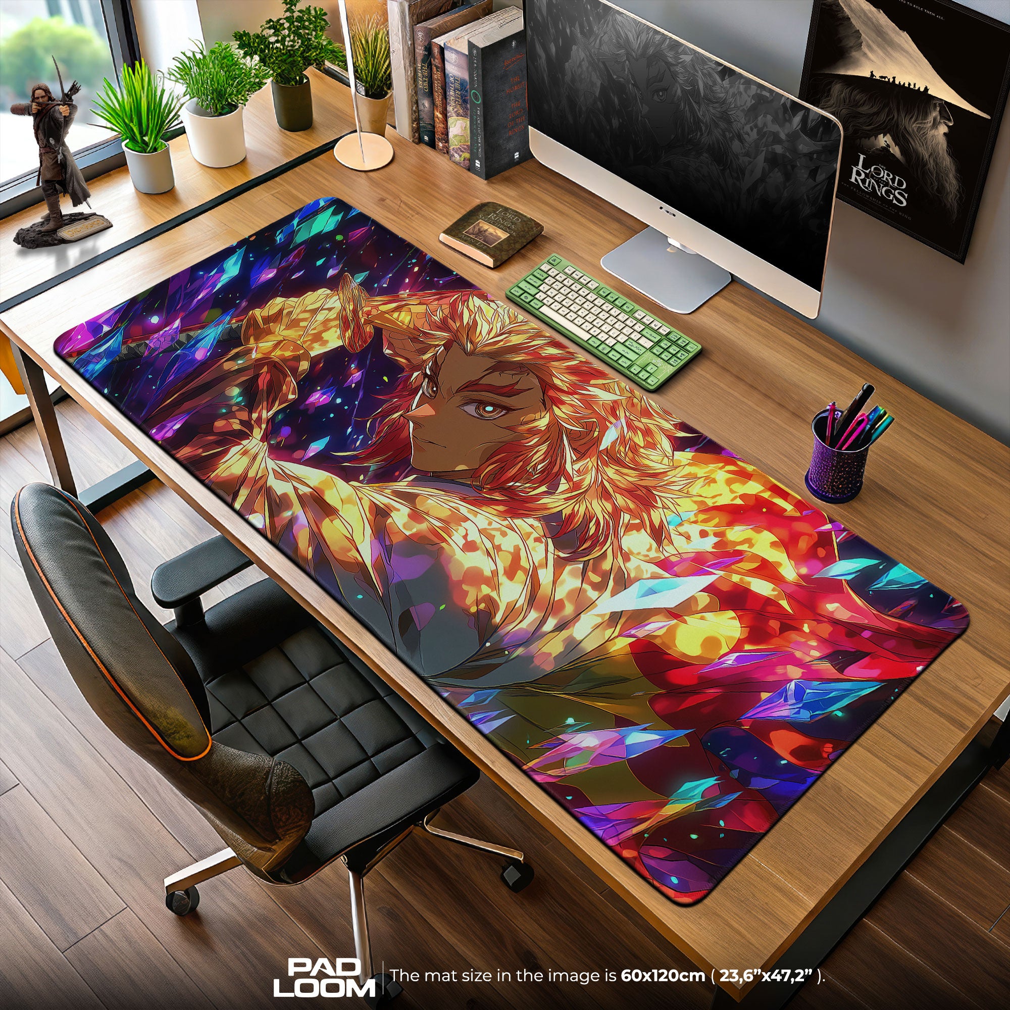Rengoku Flame Pillar Mouse Pad, Demon Slayer Gaming Desk Mat