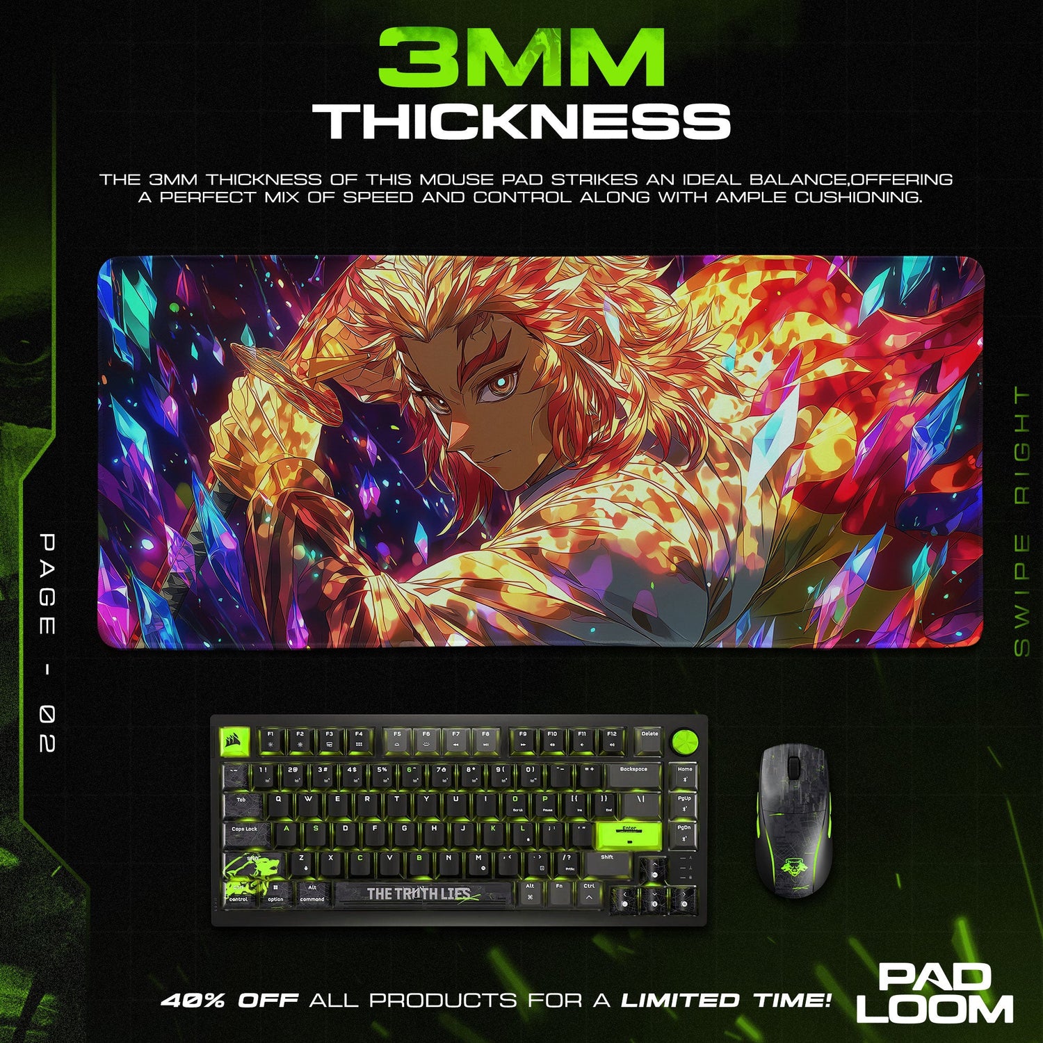 Rengoku Flame Pillar Mouse Pad, Demon Slayer Gaming Desk Mat Padloom