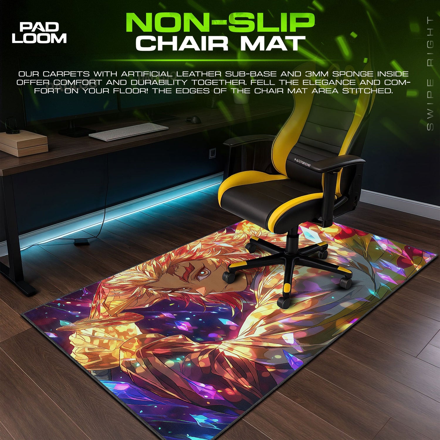 Rengoku Flame Pillar Mouse Pad, Demon Slayer Gaming Desk Mat Padloom
