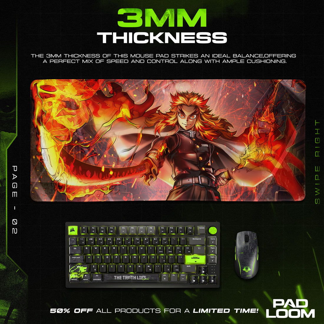 Rengoku Flame Pillar Mauspad, Demon Slayer Gaming-Schreibtischmatte