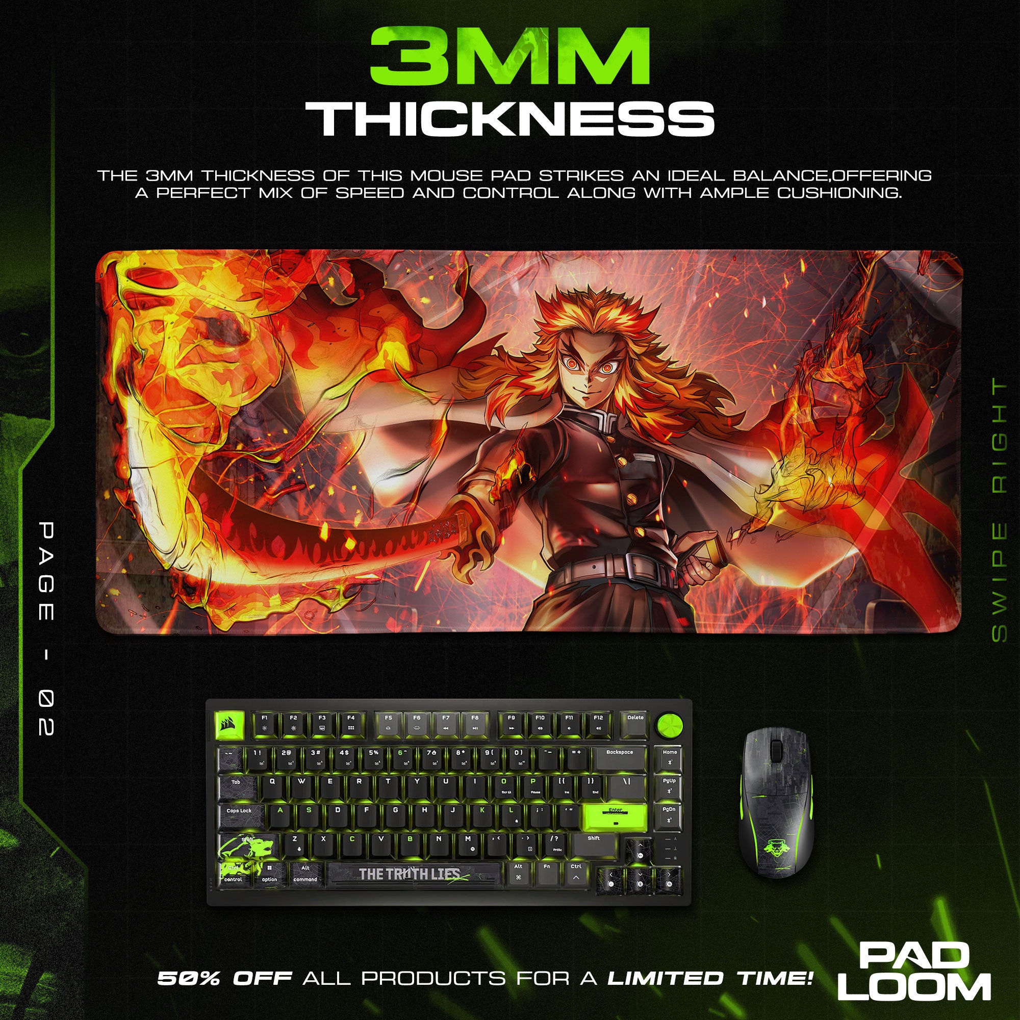 Rengoku Flame Pillar Mauspad, Demon Slayer Gaming-Schreibtischmatte