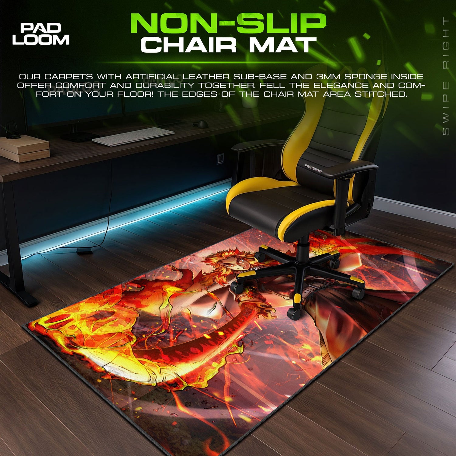 Rengoku Flame Pillar Mouse Pad, Demon Slayer Gaming Desk Mat Padloom