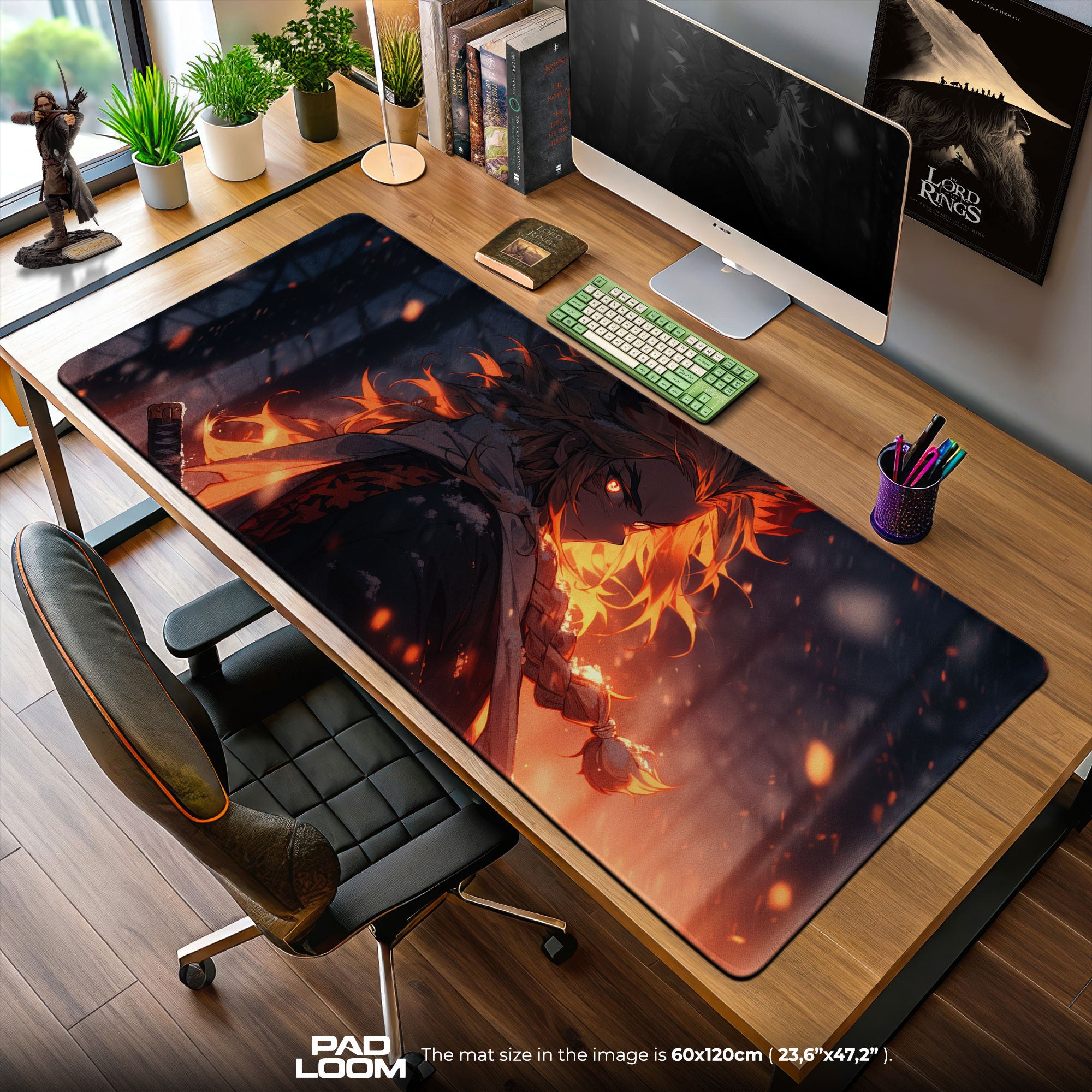 Rengoku Flame Resolve Mouse Pad, Anime Gaming Desk Mat