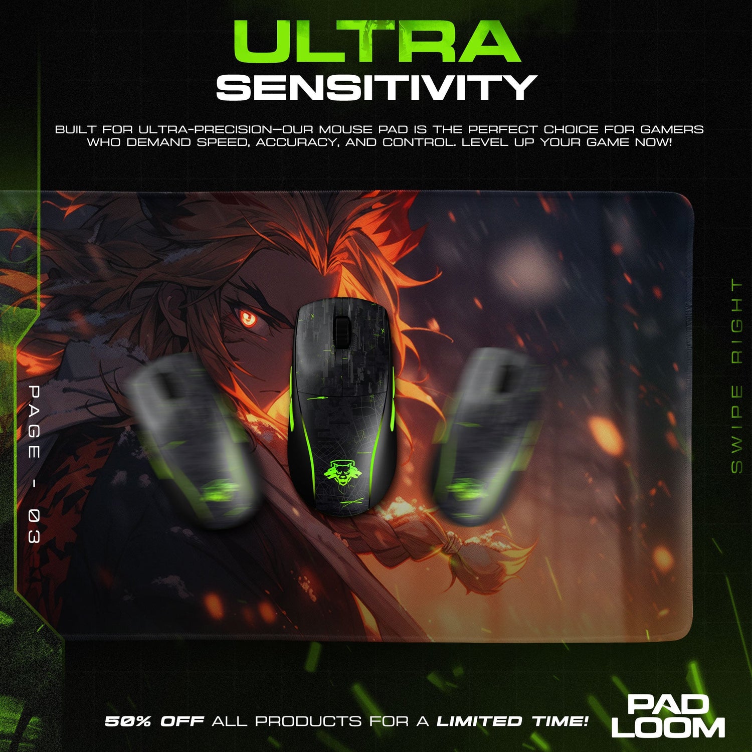 Rengoku Flame Resolve Mouse Pad, Anime Gaming Desk Mat Padloom