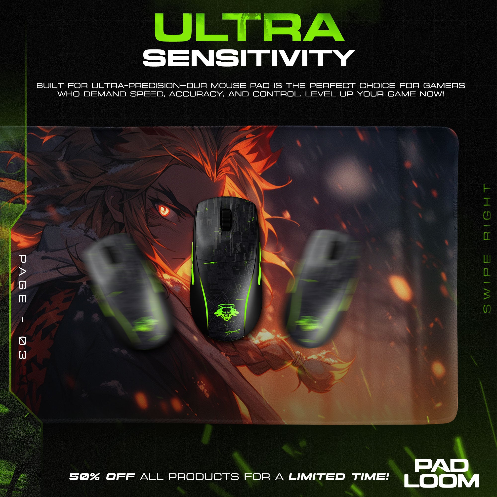 Rengoku Flame Resolve Mouse Pad, Anime Gaming Desk Mat