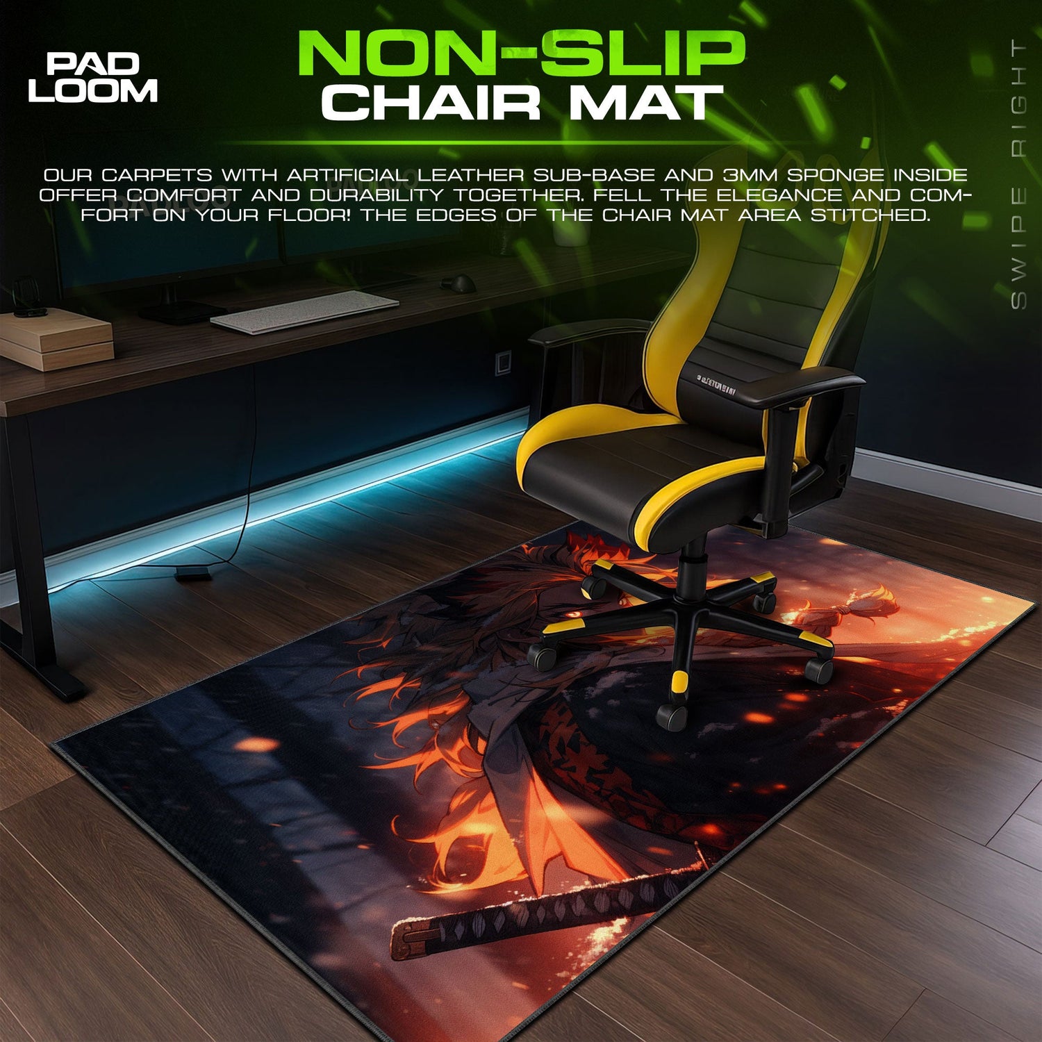 Rengoku Flame Resolve Mouse Pad, Anime Gaming Desk Mat Padloom