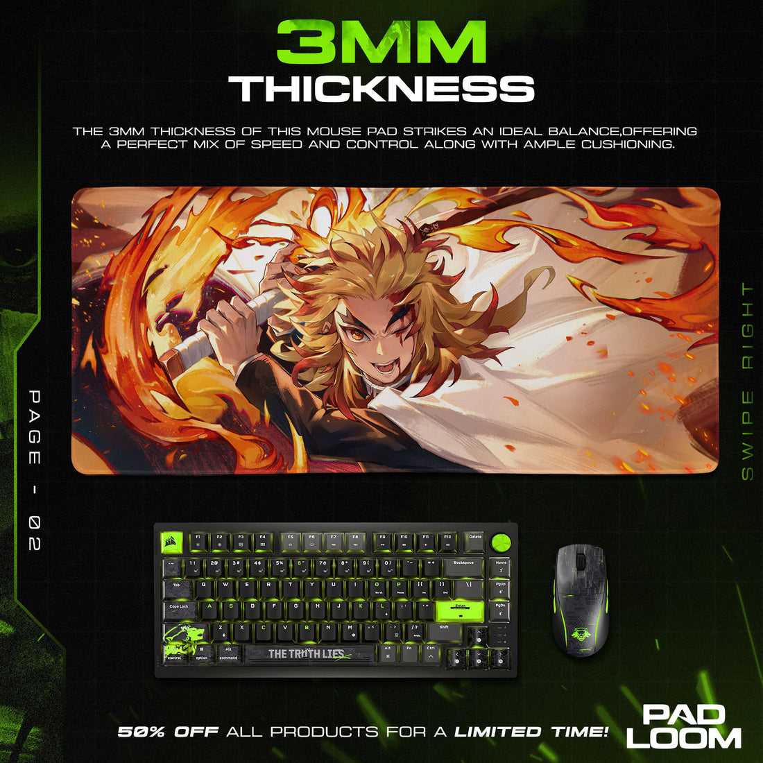 Rengoku Flame Strike Mauspad, Demon Slayer Anime Schreibtischmatte