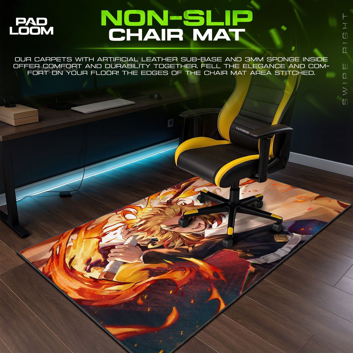 Rengoku Flame Strike Mouse Pad, Demon Slayer Anime Desk Mat Padloom