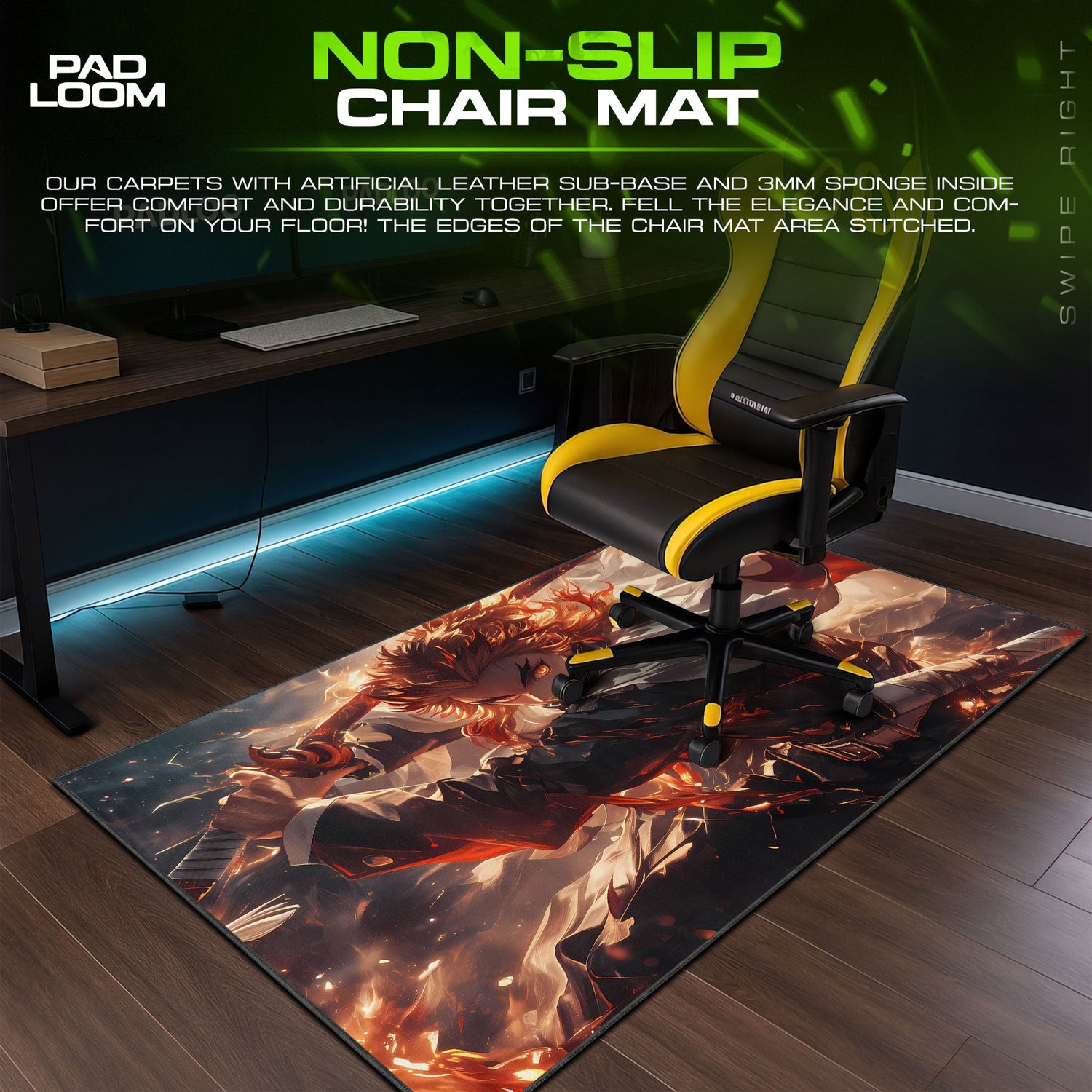 Rengoku Flame Strike Mouse Pad, Demon Slayer Anime Desk Mat Padloom