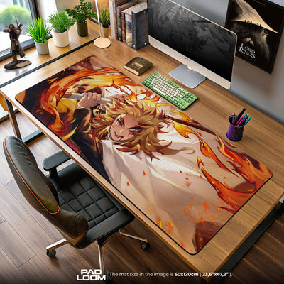 Rengoku Flame Strike Mouse Pad, Demon Slayer Anime Desk Mat