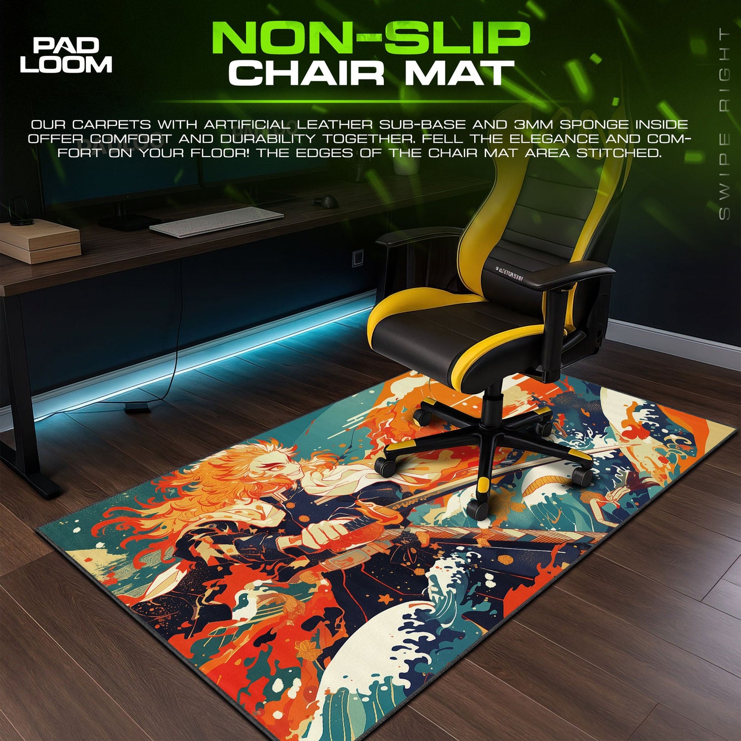 Rengoku Mouse Pad, Flame Hashira Gaming Desk Mat Padloom