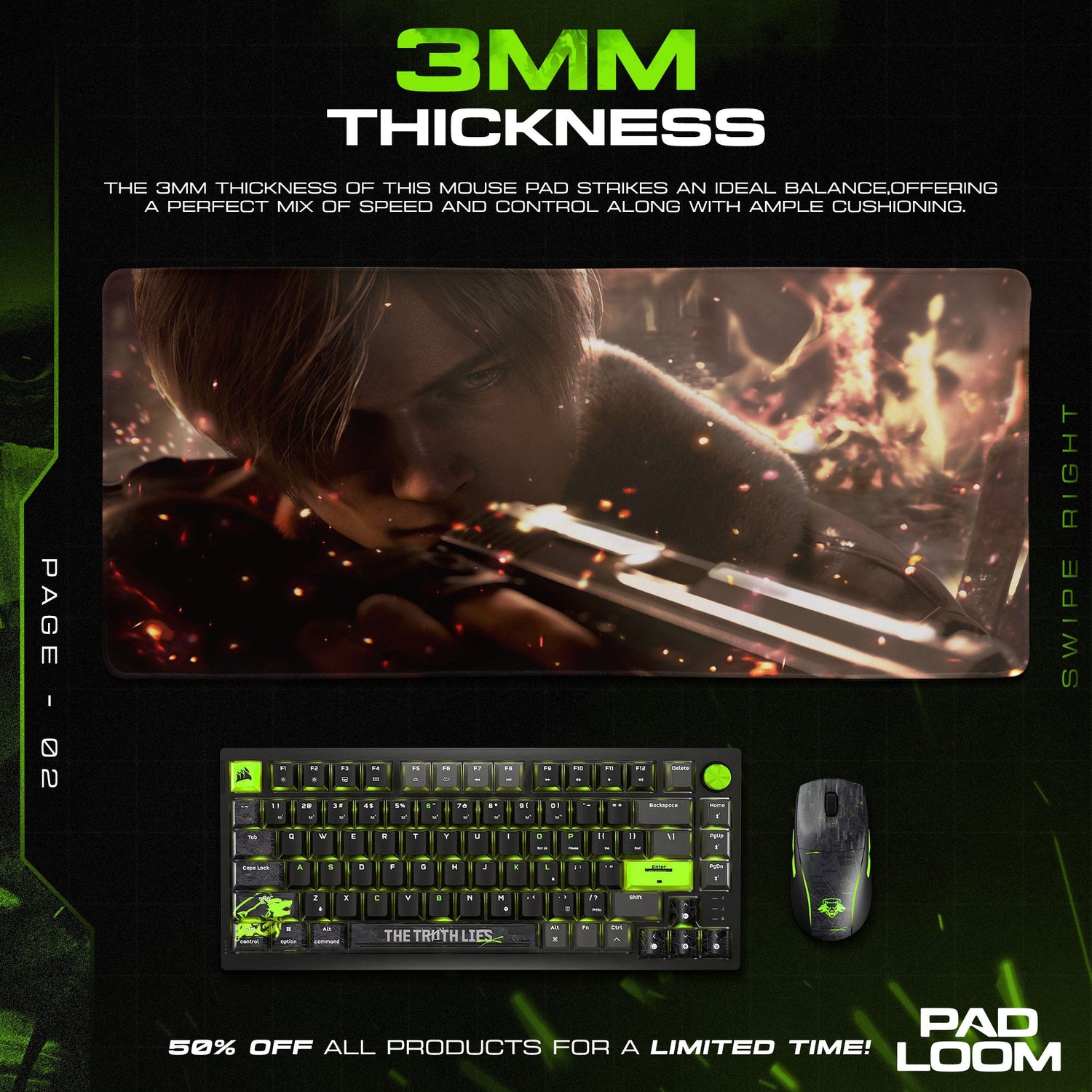 Resident Evil Leon Intense Mouse Pad, Game Horror Gaming Desk Mat Padloom