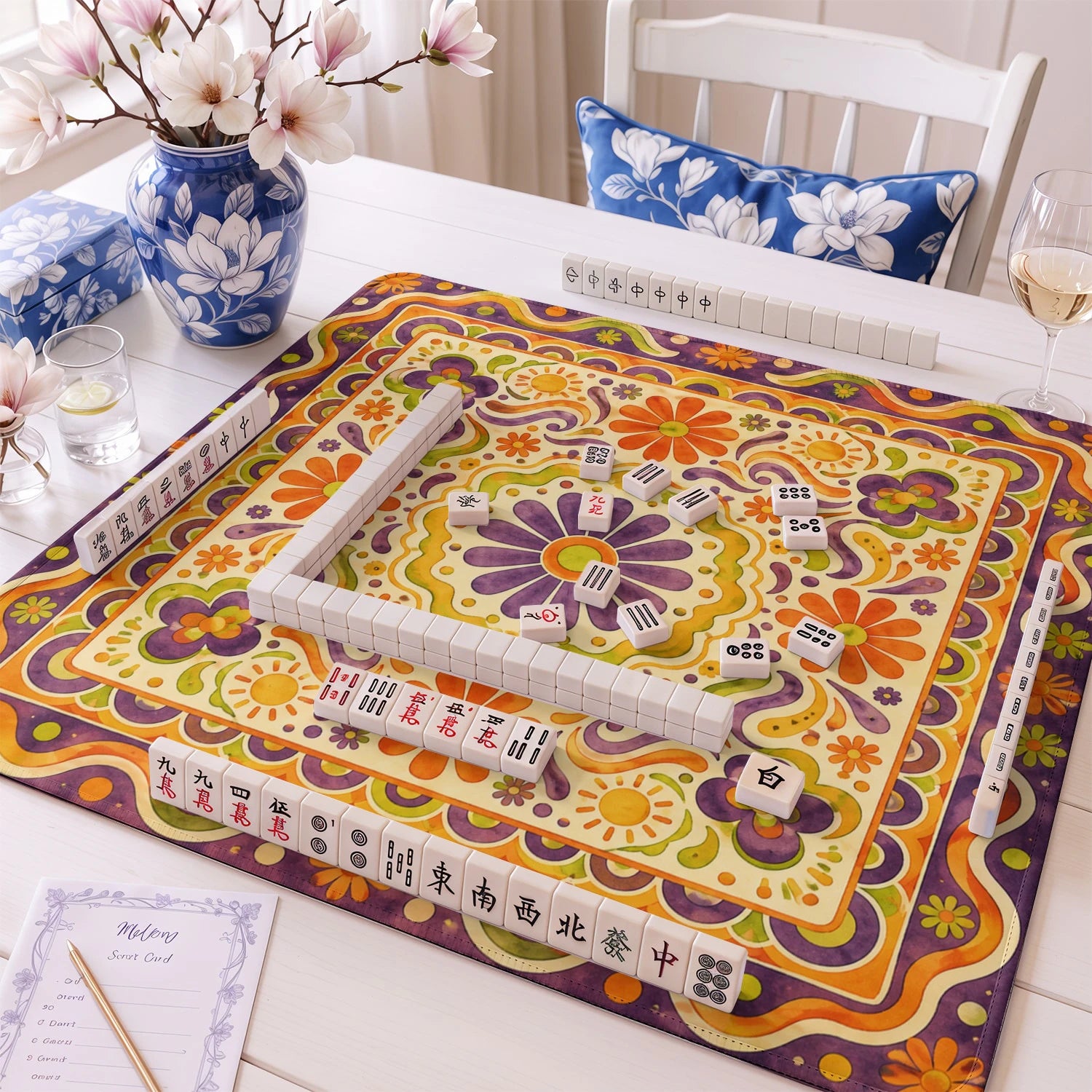Retro Batik Folk Mahjong Mat - Mah Jongg Mat