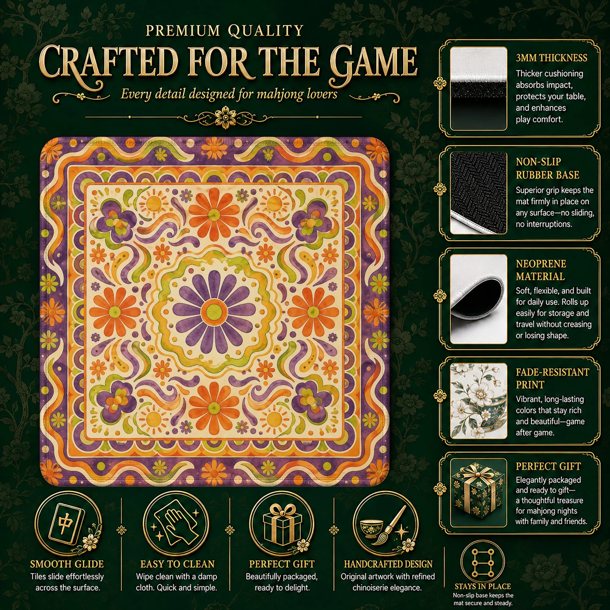 Retro Batik Folk Mahjong Mat - Mah Jongg Mat