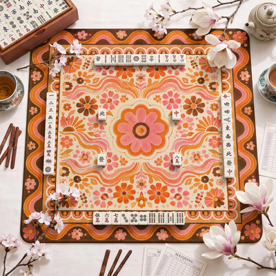Retro Blush Bloom Mahjong Mat - Mah Jongg Mat