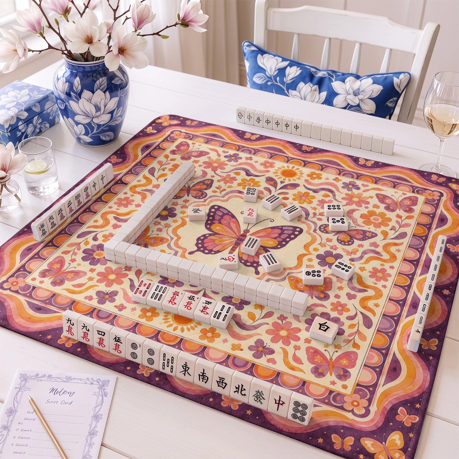 Retro Butterfly mahjong mat – M (60x60 cm) and L (81x81 cm) sizes