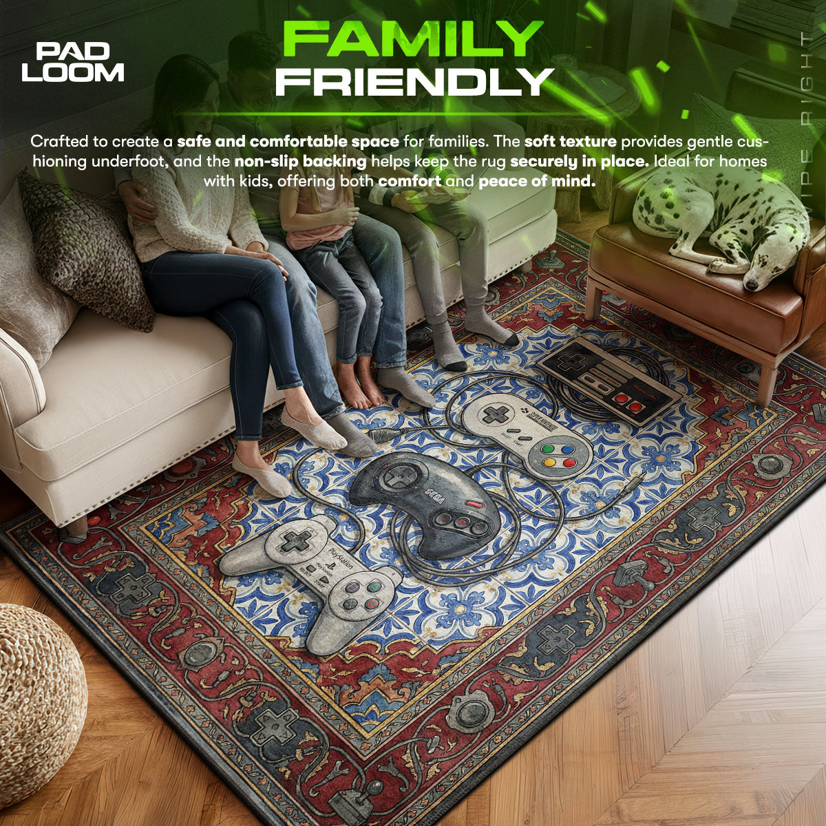 Console character design printed on rug
