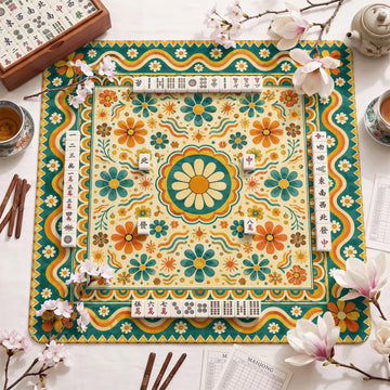 Retro Folk Daisy Mahjong Mat – neoprene mah jongg table mat