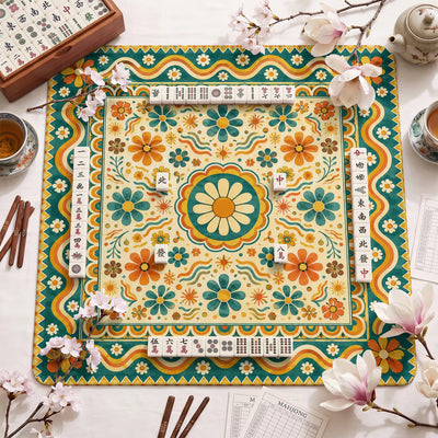 Retro Folk Daisy Mahjong Mat - Mah Jongg Mat