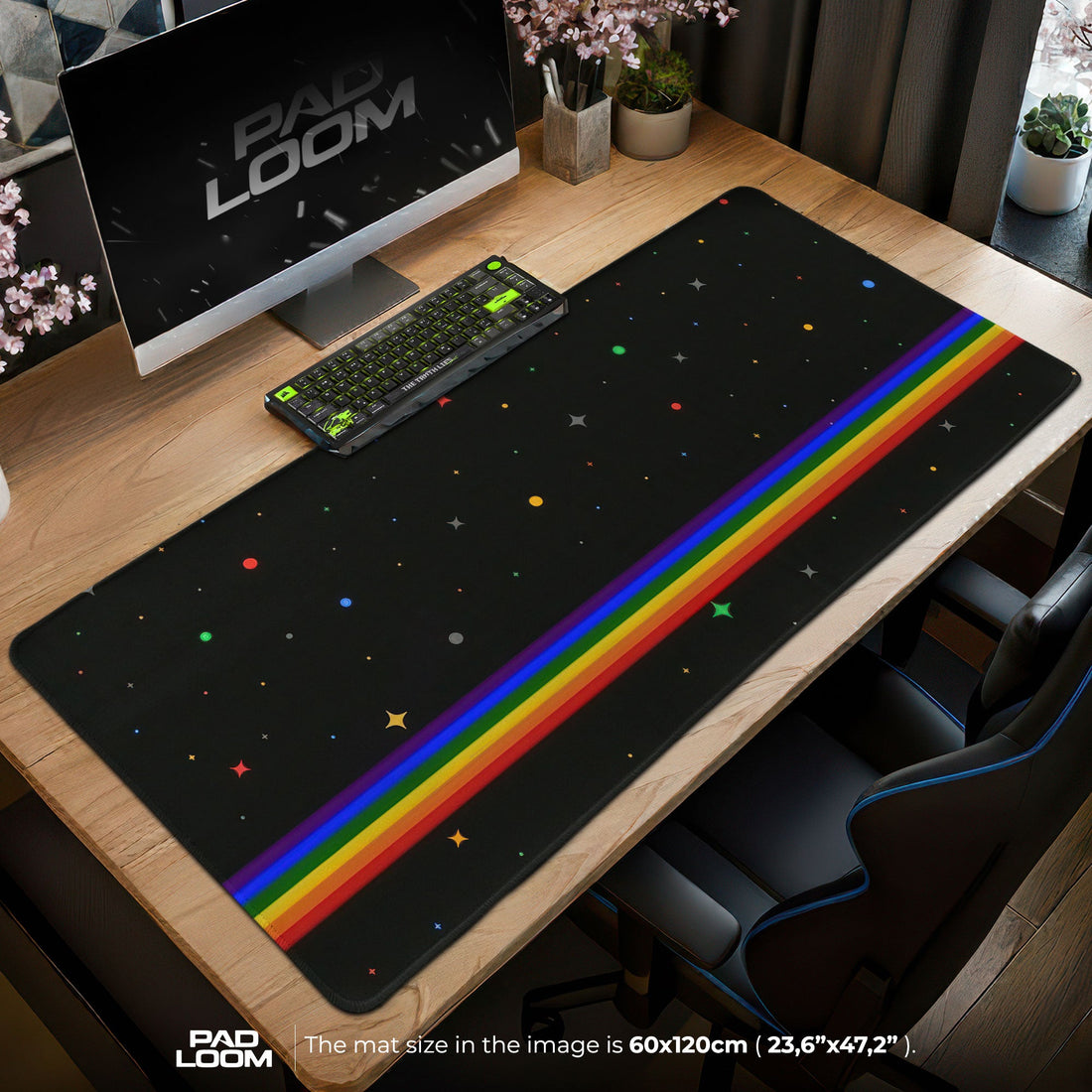 Retro Galaxy Mouse Pad - Rainbow Space Gaming Desk Mat Padloom