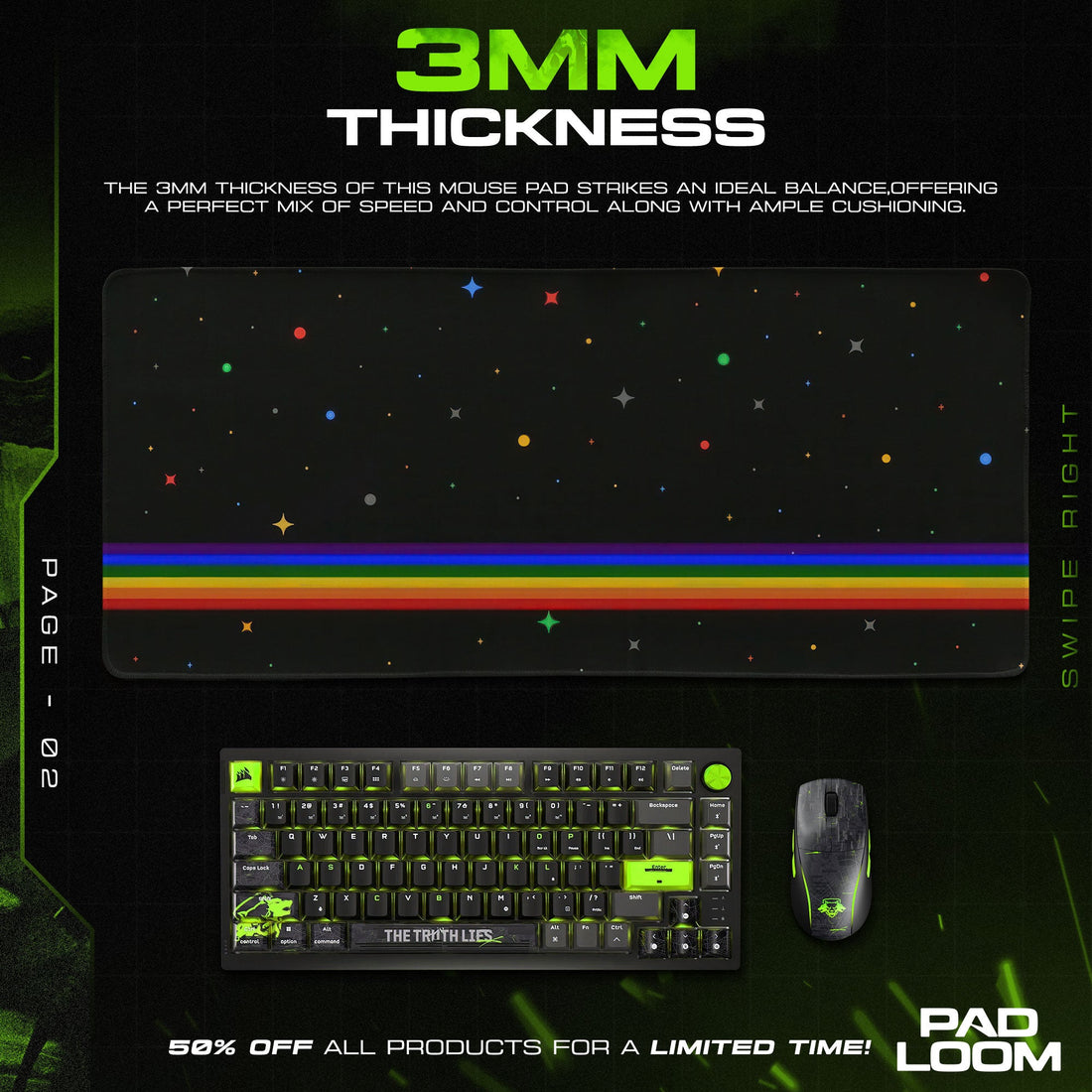 Retro Galaxy Mouse Pad - Rainbow Space Gaming Desk Mat Padloom