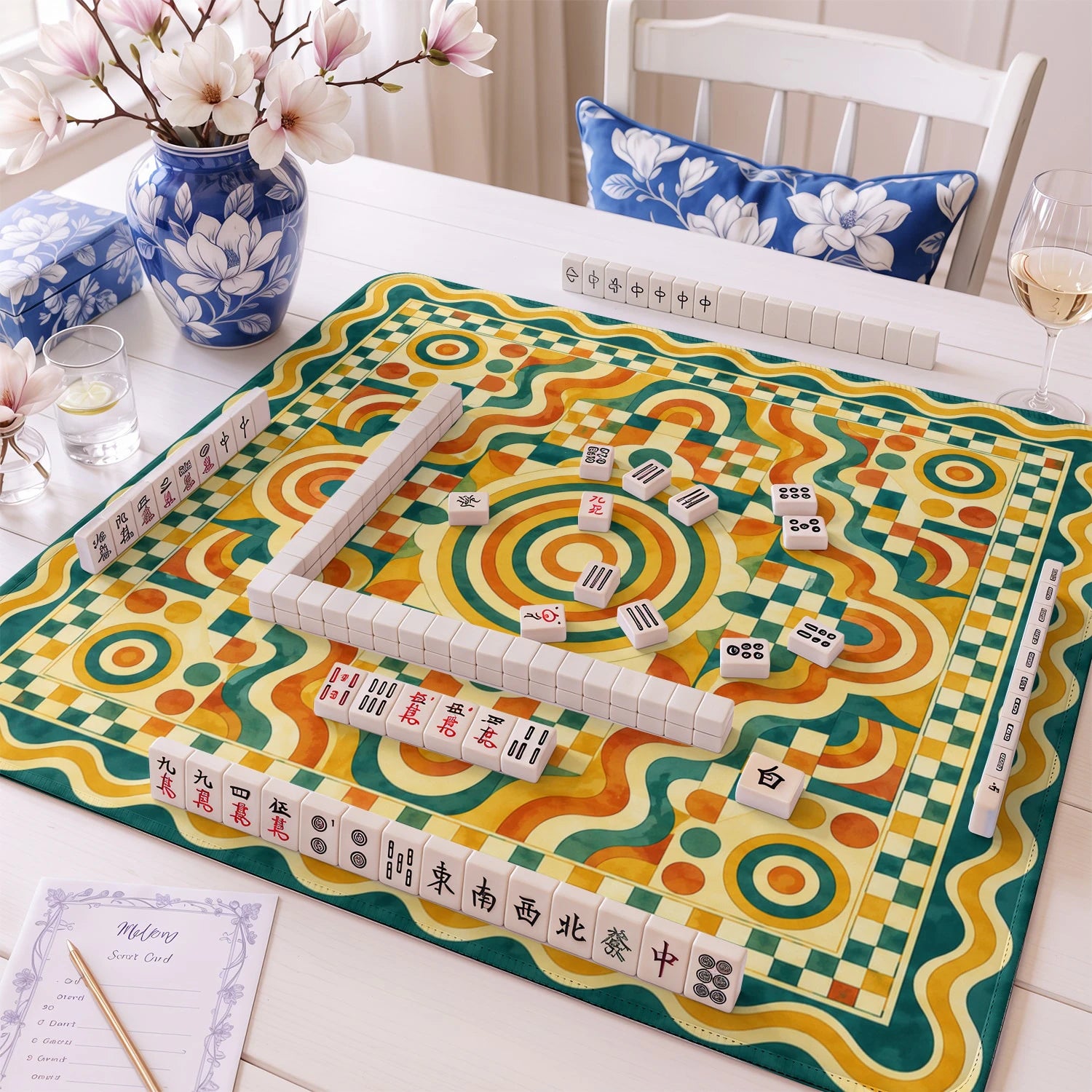 Retro Geo Mosaic mahjong mat – M (60x60 cm) and L (81x81 cm) sizes