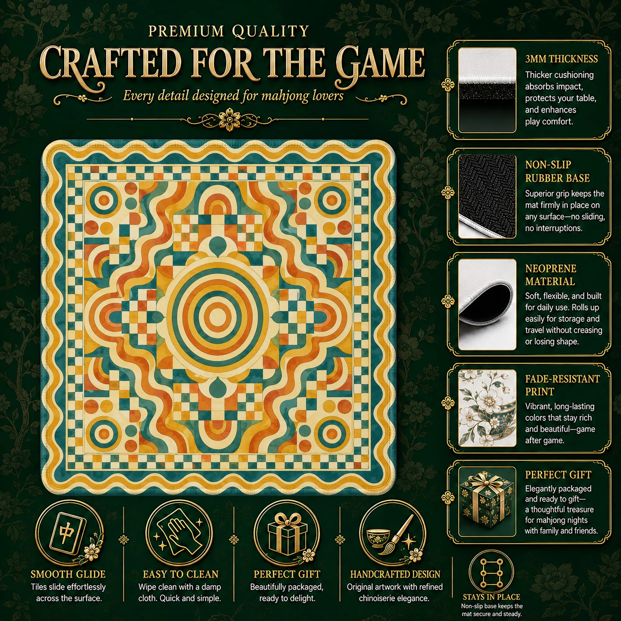 Retro Geo Mosaic Mahjong Mat – neoprene mah jongg table mat