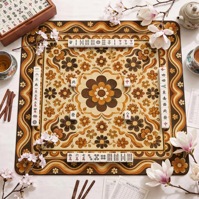 Retro Wood Bloom Mahjong Mat - Mah Jongg Mat